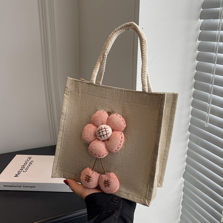 Damen Jute Tragetasche mit floralem Dekor Nord Taschen