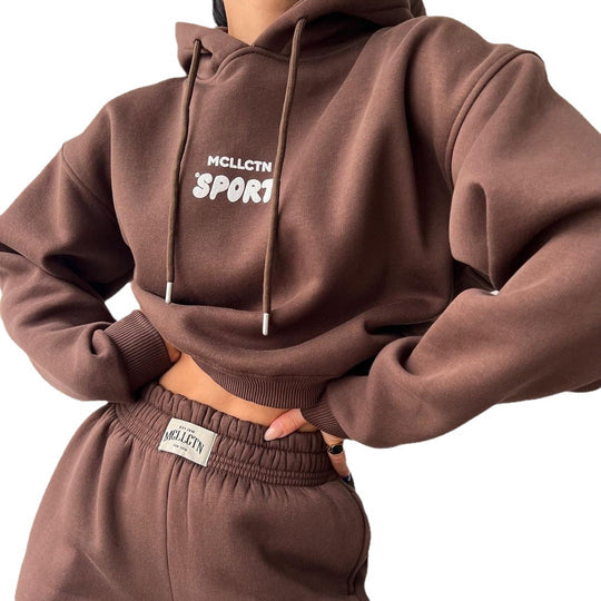 Damen Cropped Kapuzenpullover und High‑Waist Jogginghose Lounge‑Set aus Baumwollfleece Nord Taschen