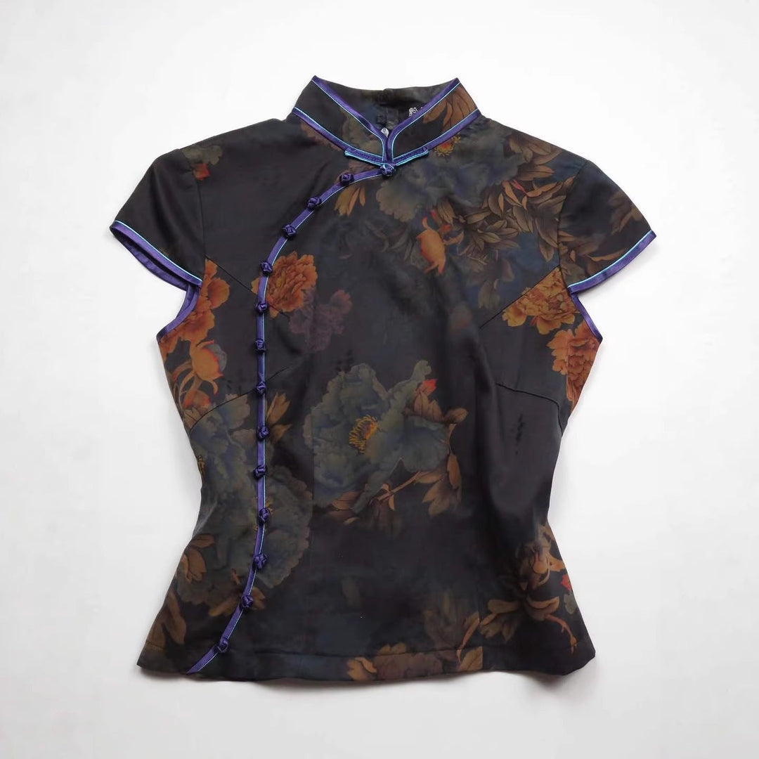 Damen Chinesische Seidenbluse mit floralem Muster Nord Taschen