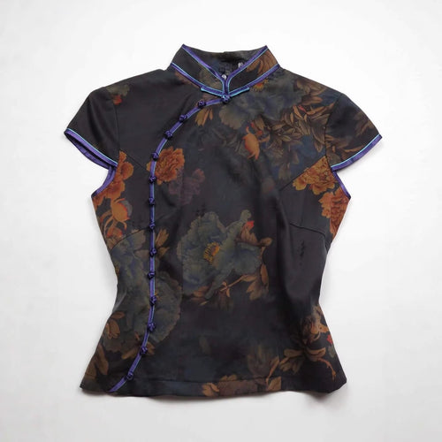 Damen Chinesische Seidenbluse mit floralem Muster Nord Taschen