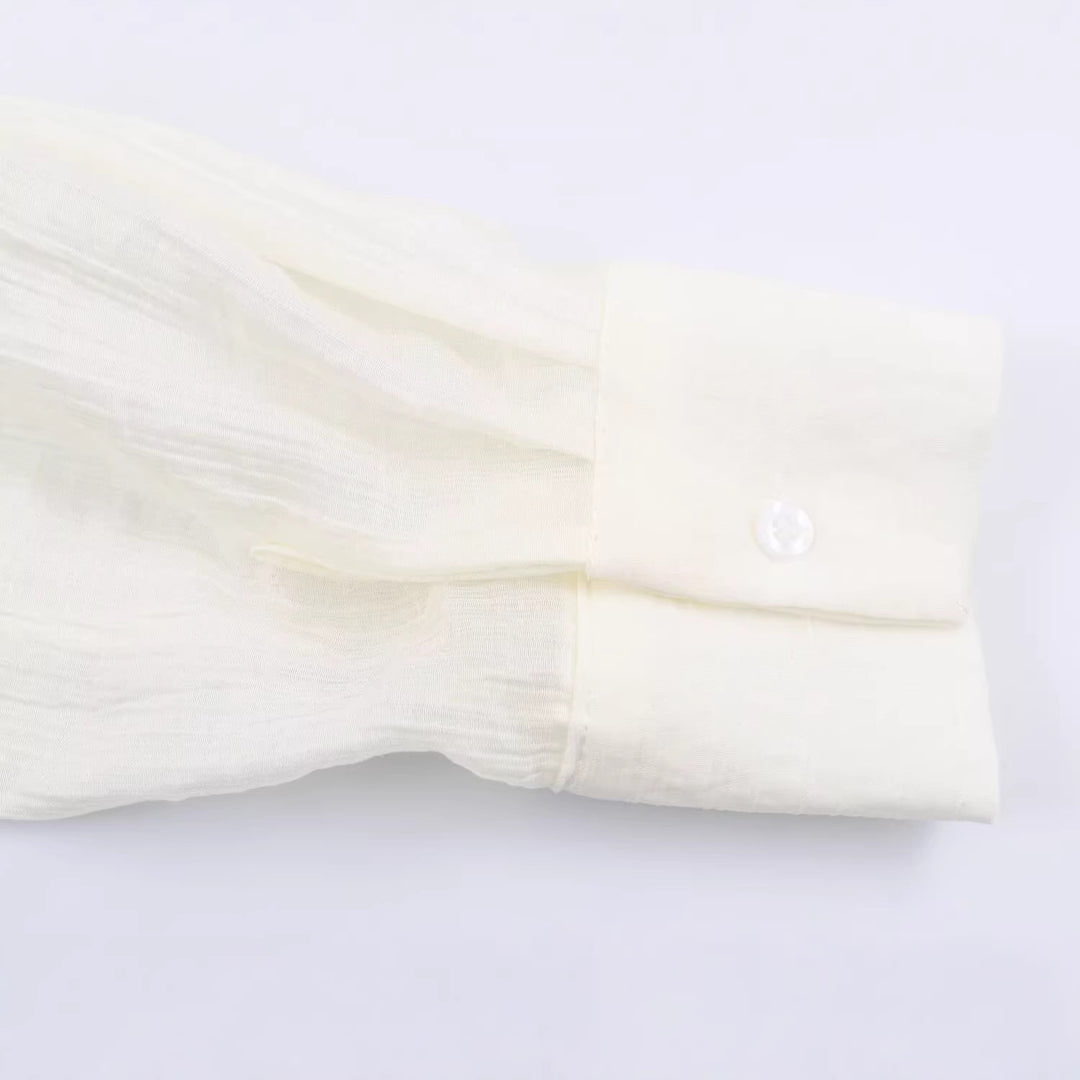 Damen Leichte weite Bluse mit Crinkle-Struktur und Hemdkragen Nord Taschen