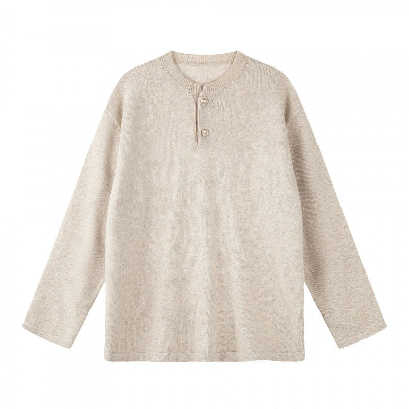 Unisex Oversize-Strickpullover mit Henley-Knopfleiste, geradem Saum und leichter Struktur Nord Taschen