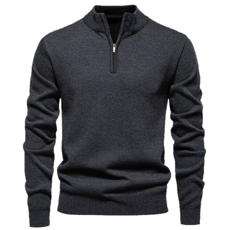 Herren Slim-Fit Feinstrickpullover mit kurzem Reißverschluss, Stehkragen und geripptem Bund Nord Taschen