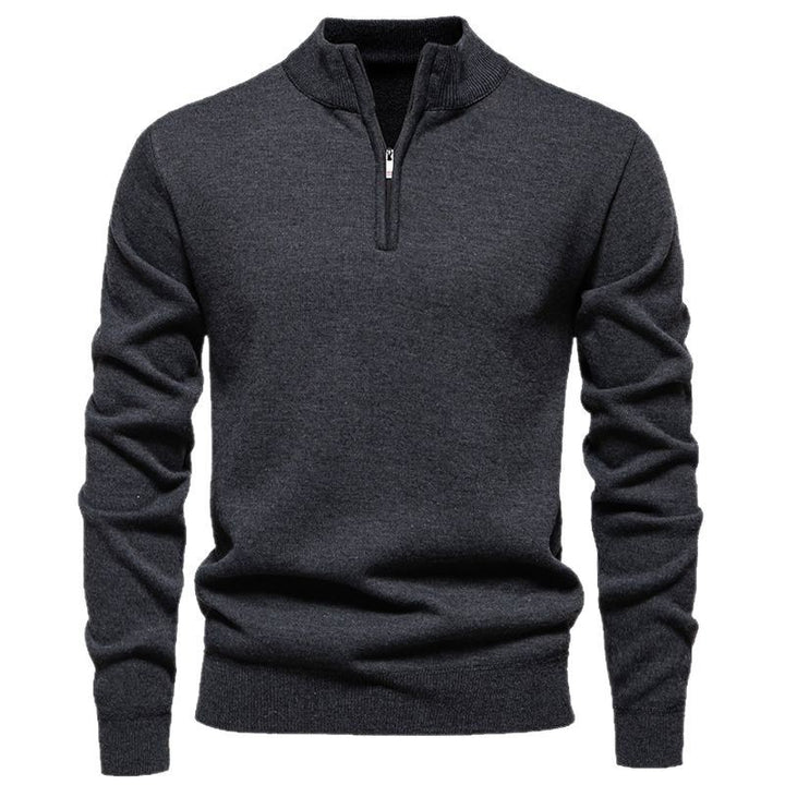 Herren Slim-Fit Feinstrickpullover mit kurzem Reißverschluss, Stehkragen und geripptem Bund Nord Taschen