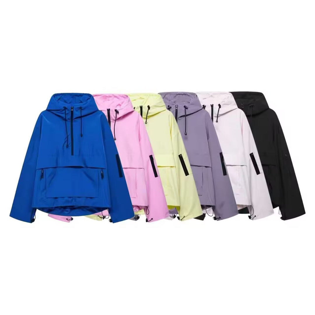 Damen wasserdichter Oversized Anorak mit Kapuze, halbem Reißverschluss und Kängurutasche Nord Taschen