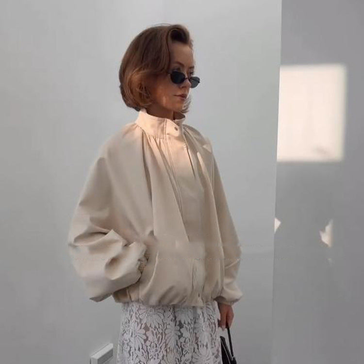 Damen Oversize Blousonjacke mit Stehkragen und Volumenärmeln Nord Taschen