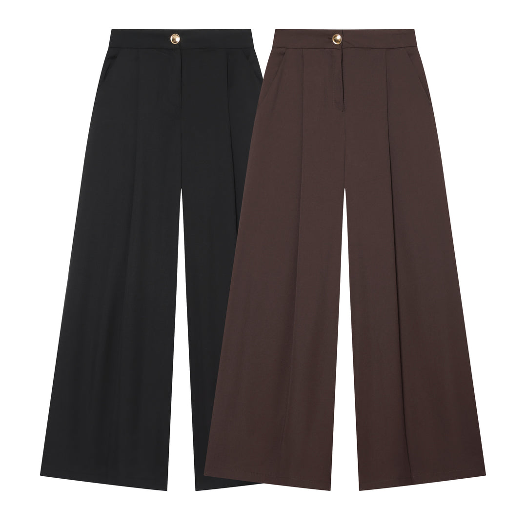 Damen 30+ elegante High‑Waist Culottehose mit Vordernaht, Bundfalte und weitem Bein Nord Taschen