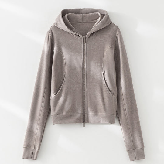 Damen Cropped Kapuzenjacke mit Reißverschluss und konturierten Eingrifftaschen Nord Taschen