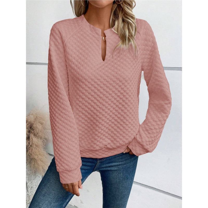 Damen Gesteppter Kuschel-Pullover mit Schlitzkragen Nord Taschen