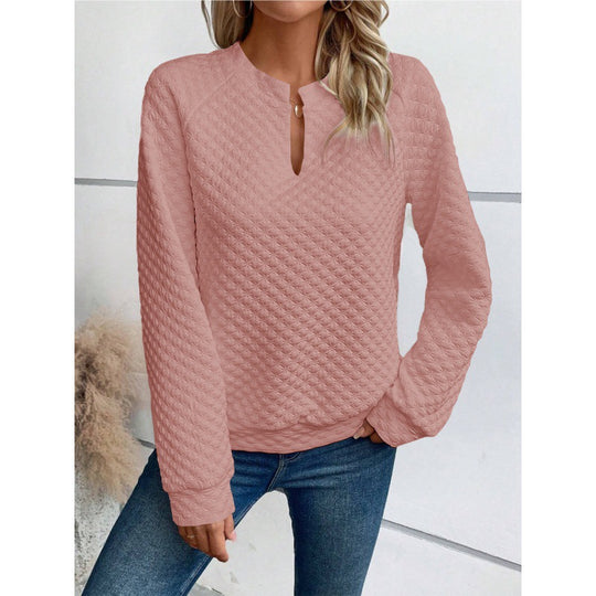 Damen Gesteppter Kuschel-Pullover mit Schlitzkragen Nord Taschen
