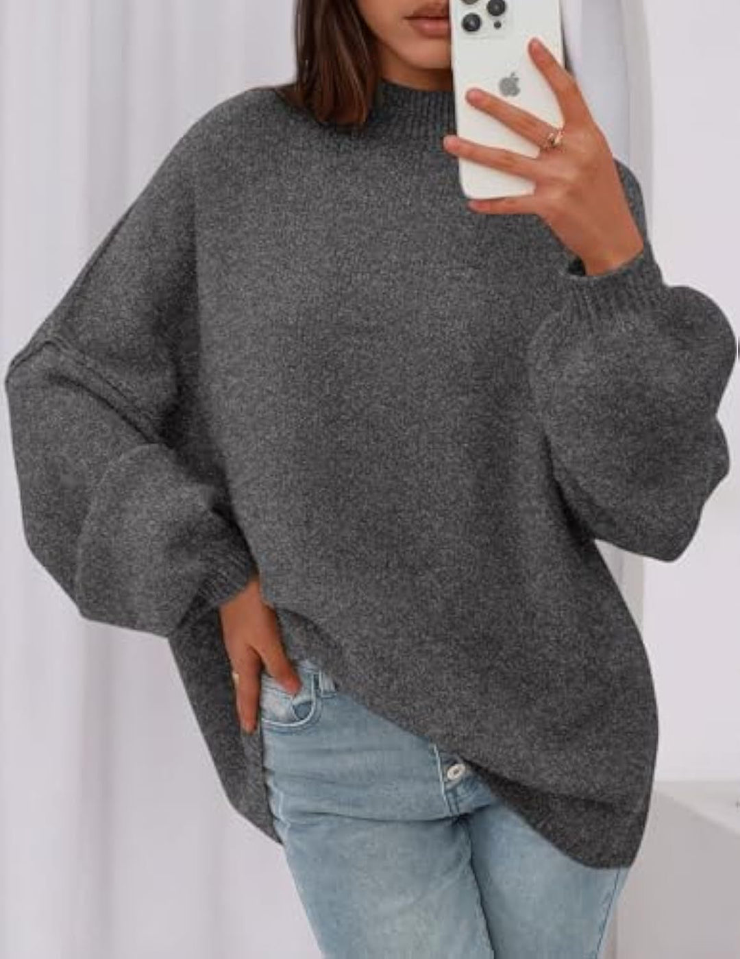 Damen Weicher Oversized Pullover Nord Taschen