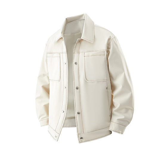 Herren Leichte Overshirt-Jacke aus strukturiertem Kunstleder mit aufgesetzten Brusttaschen Nord Taschen