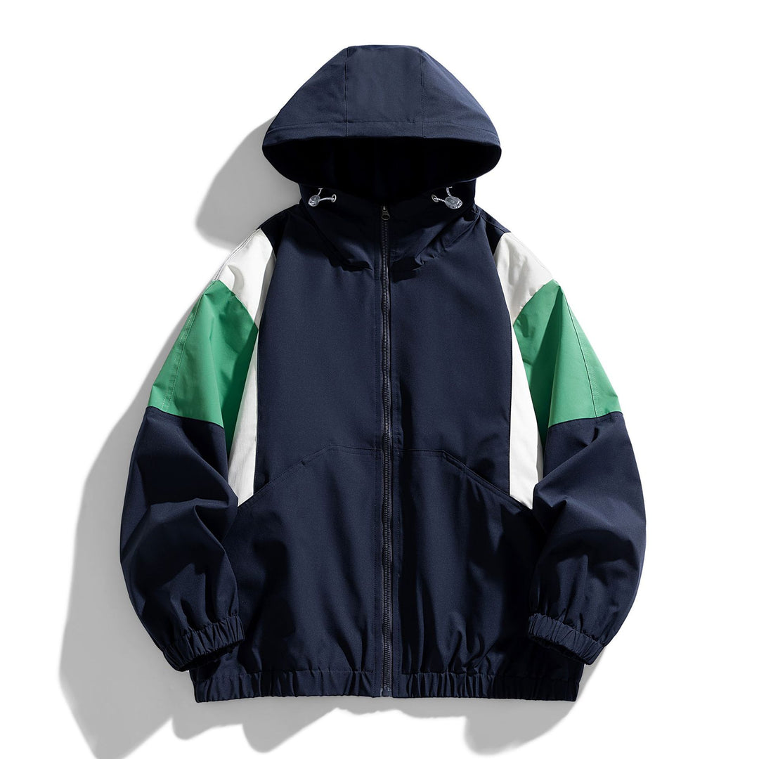 Herren Colorblock Windbreaker Kapuzenjacke mit Reißverschluss und elastischem Saum Nord Taschen