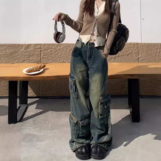Damen Cargo-Jeans im lässigen Oversized-Stil mit praktischen Taschen und modischen Akzenten Nord Taschen