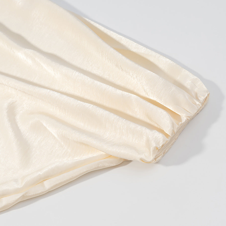 Damen Satin-Cape-Bluse mit Reißverschluss, Ballonärmeln und gerafftem Saum Nord Taschen