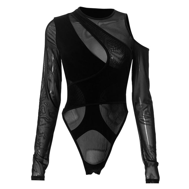 Damen Trendy Bodysuit mit asymmetrischem Design und transparenten Einsätzen