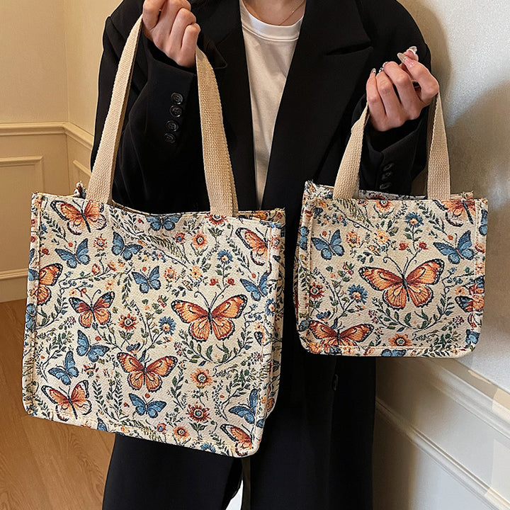 Damen Jute-Shopper mit floralen Schmetterlingsmotiven Nord Taschen