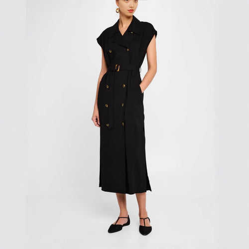 Damen Ärmelloses Doppelreiher-Midikleid mit Trench-Gürtel Nord Taschen