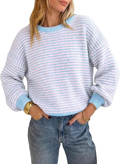 Damen Gestreifter Rippstrick-Pullover mit Kontrast-Bündchen Nord Taschen