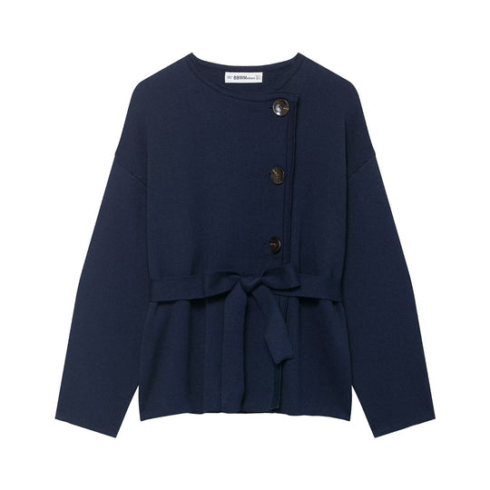 Damen Strickjacke mit asymmetrischer Knopfblende und Taillengürtel Nord Taschen