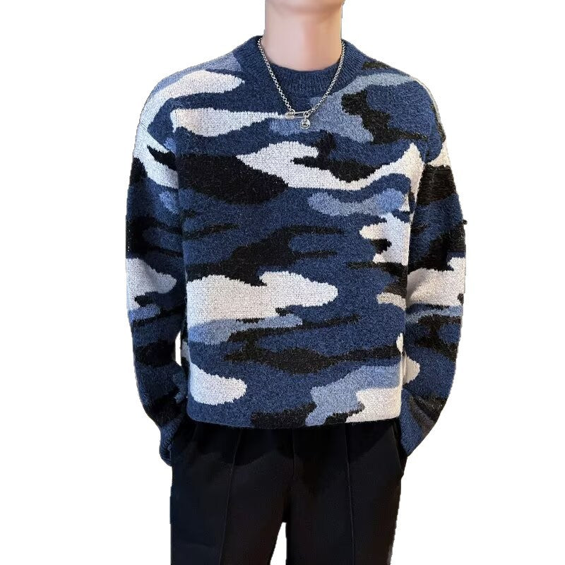 Herren Gemütlicher Grobstrickpullover mit Camouflage-Muster Nord Taschen
