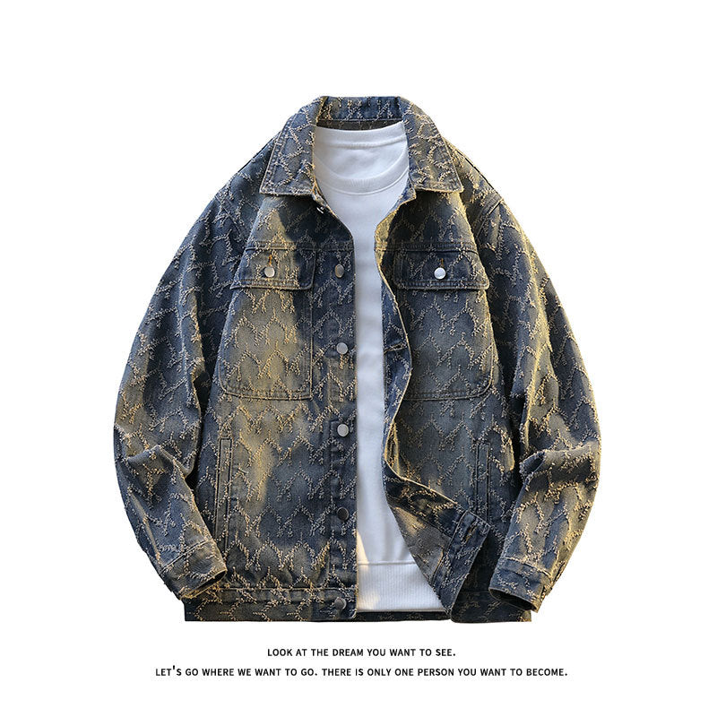 Herren Oversize-Jeansjacke mit gestepptem Allover‑Muster und Brusttaschen Nord Taschen