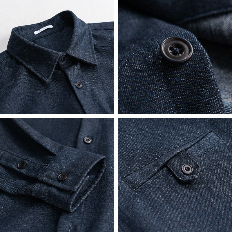 Herren Weiches Denim-Overshirt mit Pattentasche und lockerem Schnitt Nord Taschen