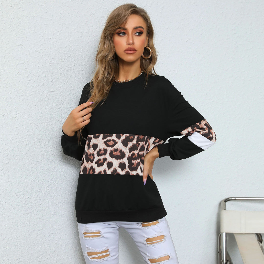 Damen Oversize-Sweatshirt mit Leo-Blockstreifen und geripptem Saum Nord Taschen