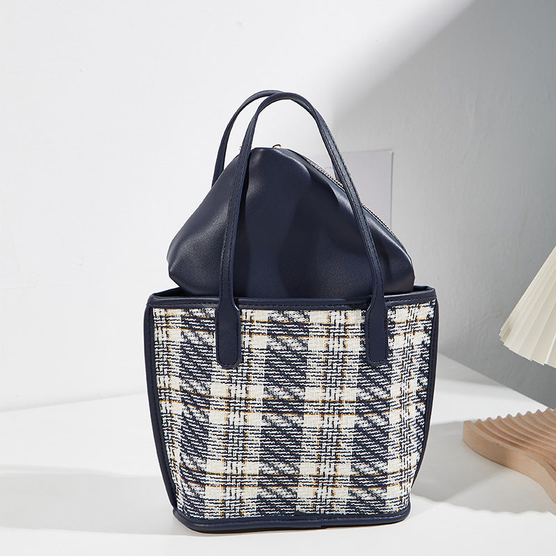 Damen Tragetasche mit elegantem Karomuster und praktischem Innenbeutel Nord Taschen