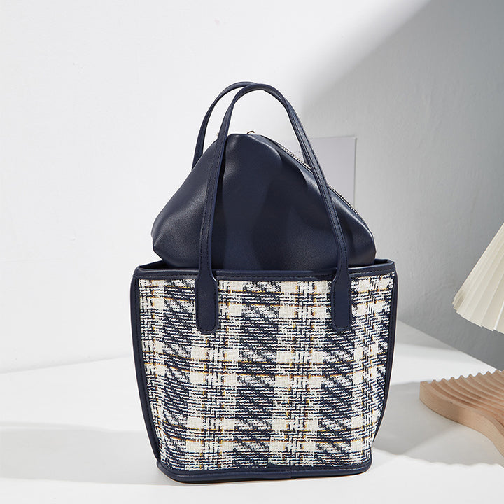 Damen Tragetasche mit elegantem Karomuster und praktischem Innenbeutel Nord Taschen