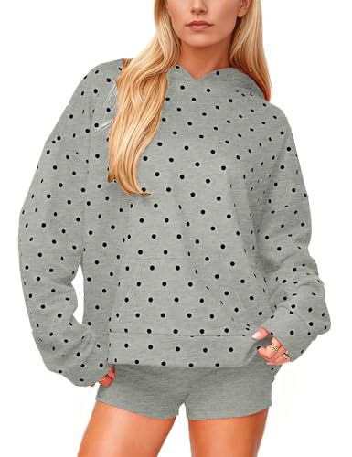 Damen Gepunkteter Oversize-Kapuzenpullover mit Kängurutasche Nord Taschen