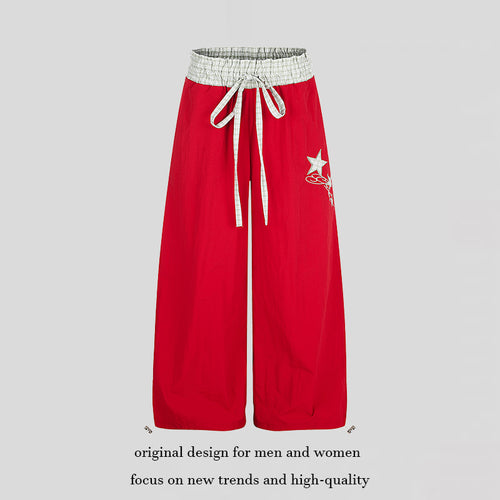 Damen Palazzo-Loungehose mit hohem Kordelzugbund, kariertem Komfortbund und Stern-Applikation Nord Taschen
