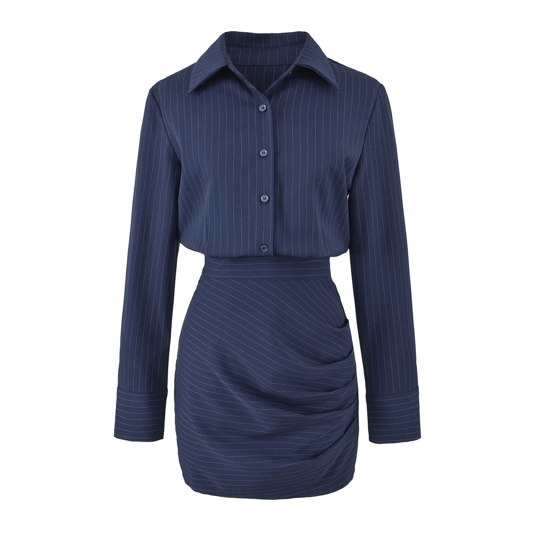 Damen Tailliertes Midikleid mit Hemdblusenoberteil und Nadelstreifen‑Design Nord Taschen