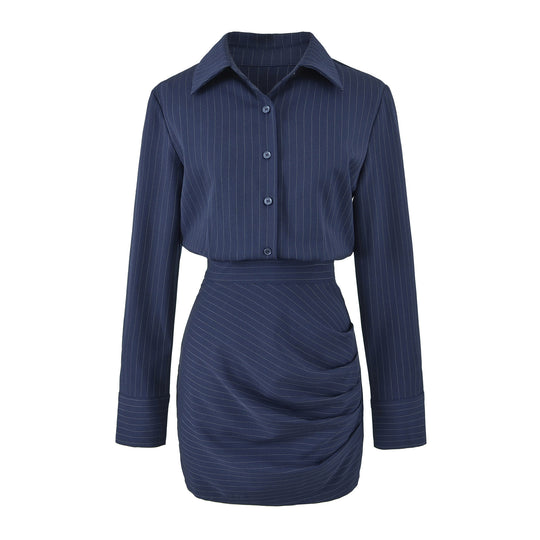Damen Tailliertes Midikleid mit Hemdblusenoberteil und Nadelstreifen‑Design Nord Taschen