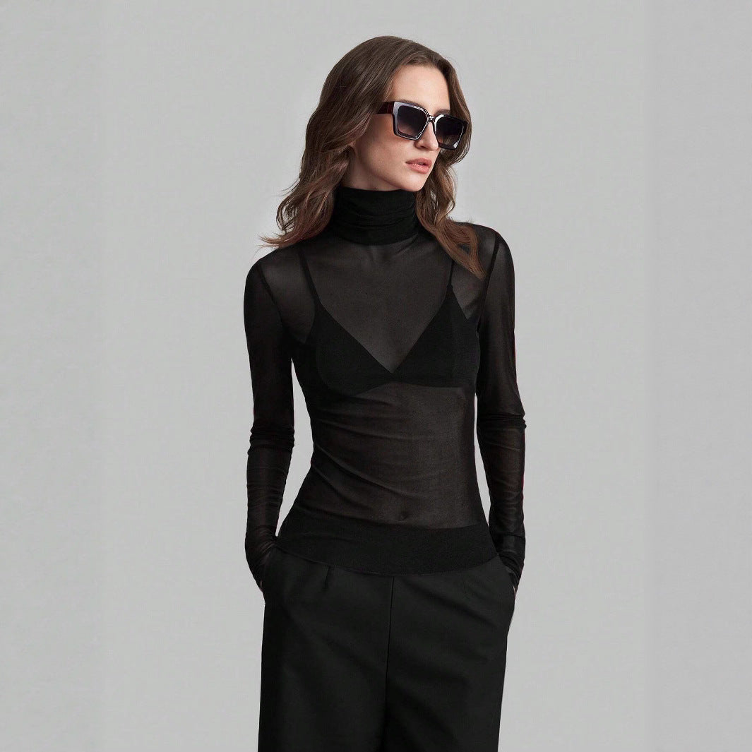 Damen Transparente Turtleneck-Bluse mit figurformendem Schnitt Nord Taschen