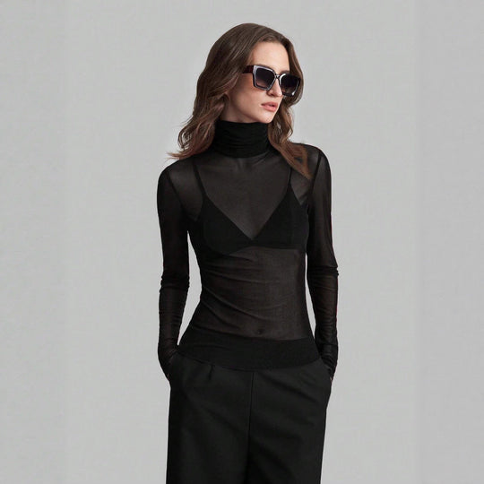 Damen Transparente Turtleneck-Bluse mit figurformendem Schnitt Arvani