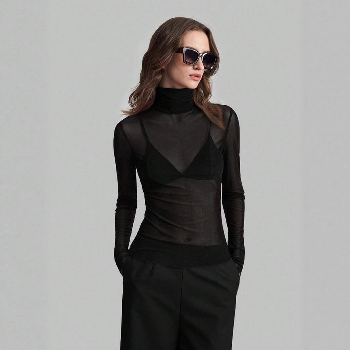 Damen Transparente Turtleneck-Bluse mit figurformendem Schnitt Nord Taschen