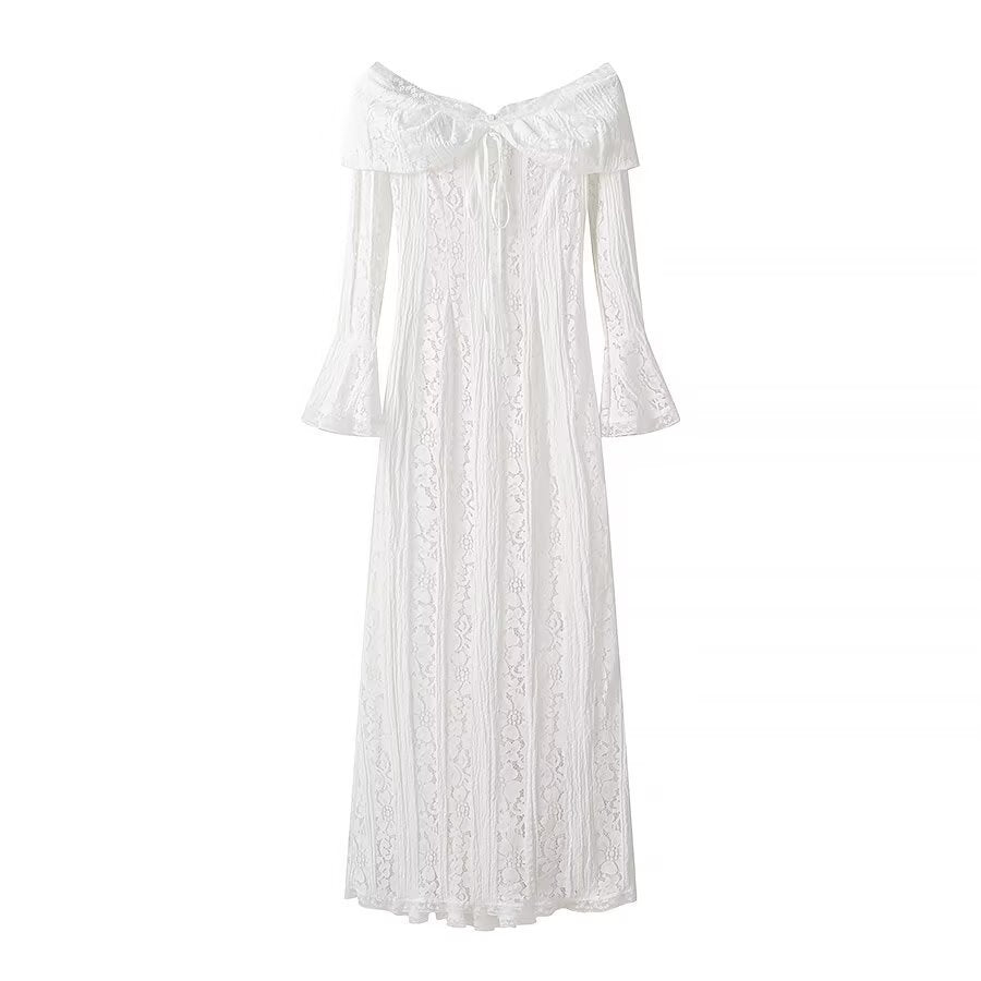 Damen Maxikleid aus Spitze mit schulterfreiem Carmenausschnitt und Glockenärmeln Nord Taschen