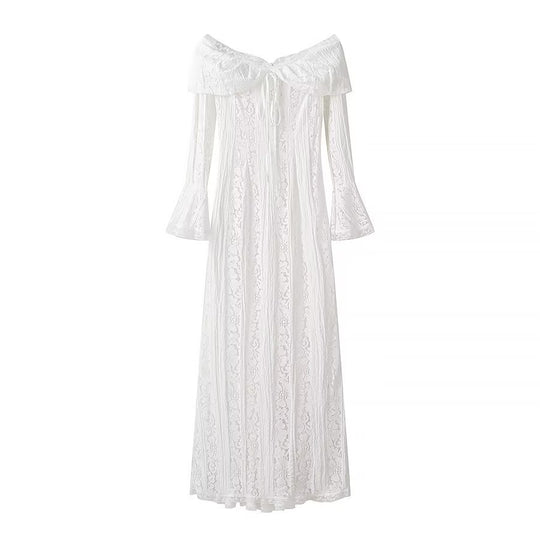 Damen Maxikleid aus Spitze mit schulterfreiem Carmenausschnitt und Glockenärmeln Nord Taschen