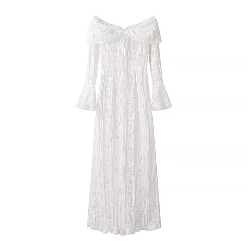 Damen Maxikleid aus Spitze mit schulterfreiem Carmenausschnitt und Glockenärmeln Nord Taschen