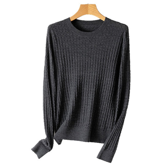 Damen Feiner Zopfstrick-Pullover mit Rundhalsausschnitt und gerippten Abschlüssen Nord Taschen