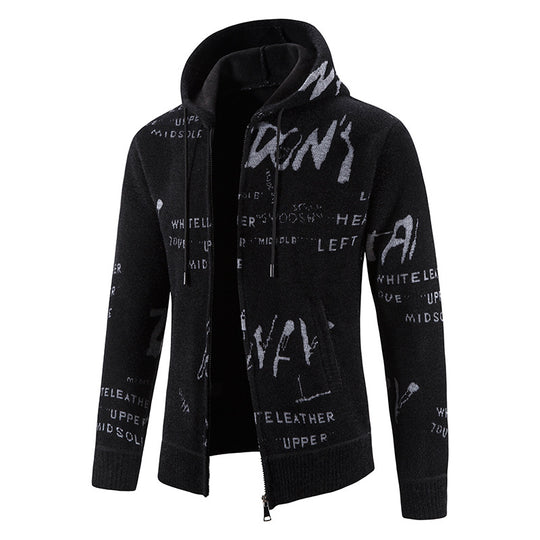 Herren Strick-Kapuzenjacke mit durchgehendem Reißverschluss, grafischem Allover-Print und Eingrifftaschen Nord Taschen