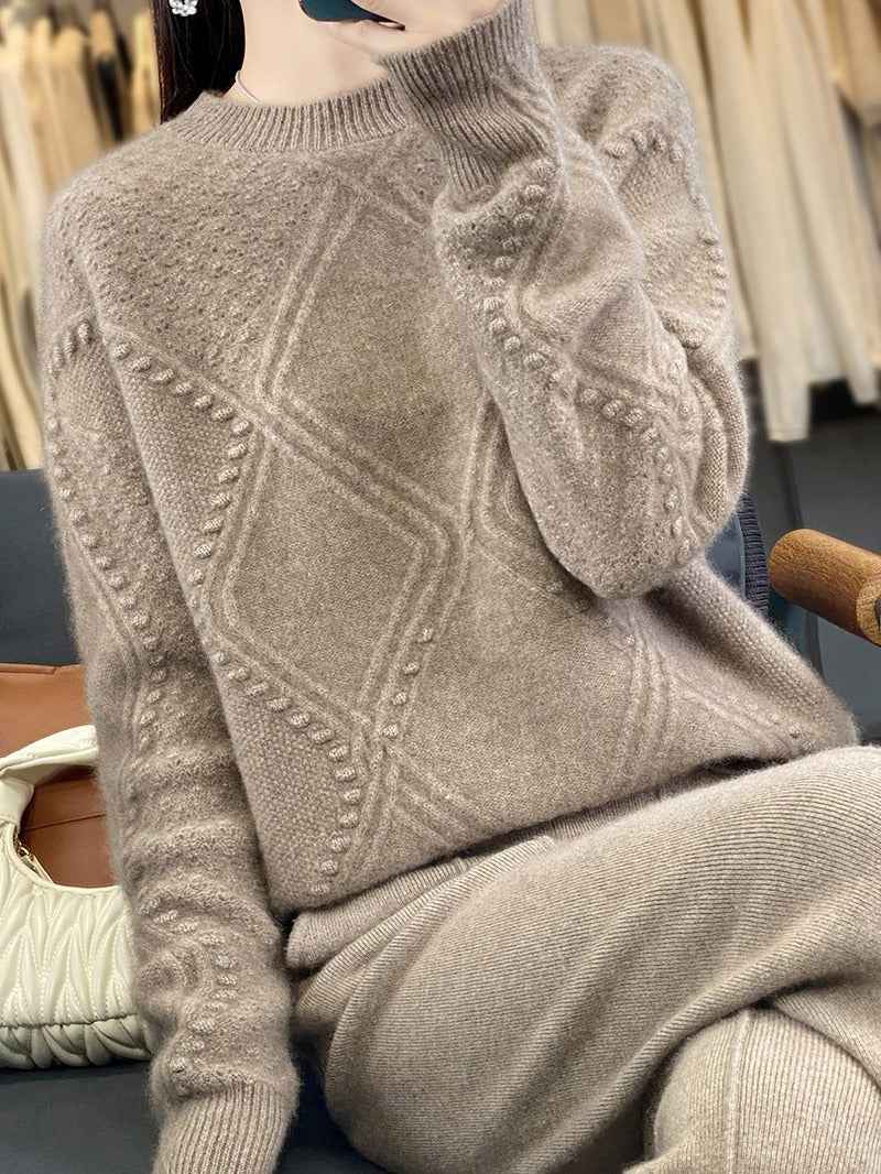 Damen Kuscheliger Mohair‑Look Oversize‑Pullover mit Rautenstruktur und Noppen‑Details Nord Taschen