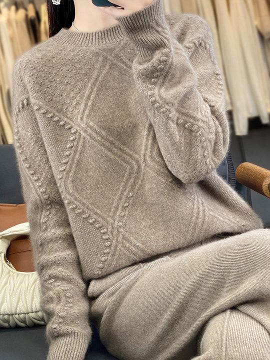 Damen Kuscheliger Mohair‑Look Oversize‑Pullover mit Rautenstruktur und Noppen‑Details Nord Taschen
