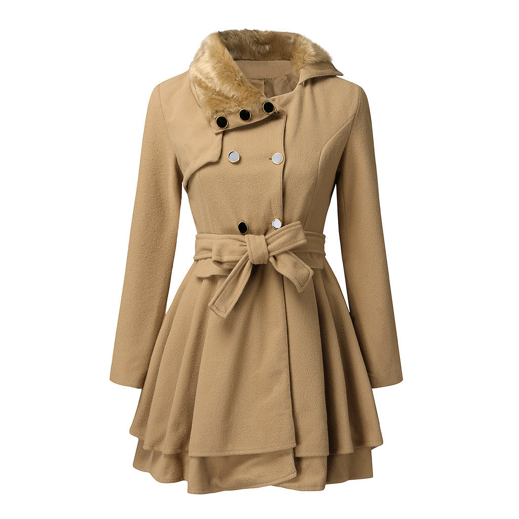 Damen taillierter Mantel mit ausgestelltem Rockteil und Kunstfellkragen Nord Taschen