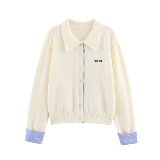 Damen Zweiteiliges Feinstrick-Set mit Hemdkragen-Cardigan und plissiertem Rock Nord Taschen