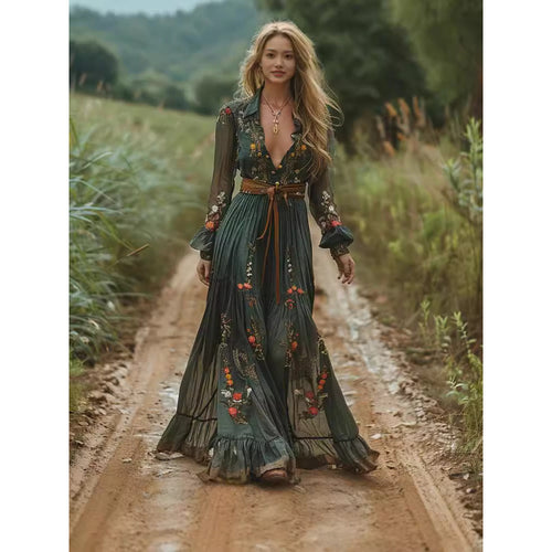 Boho Maxikleid mit V-Ausschnitt