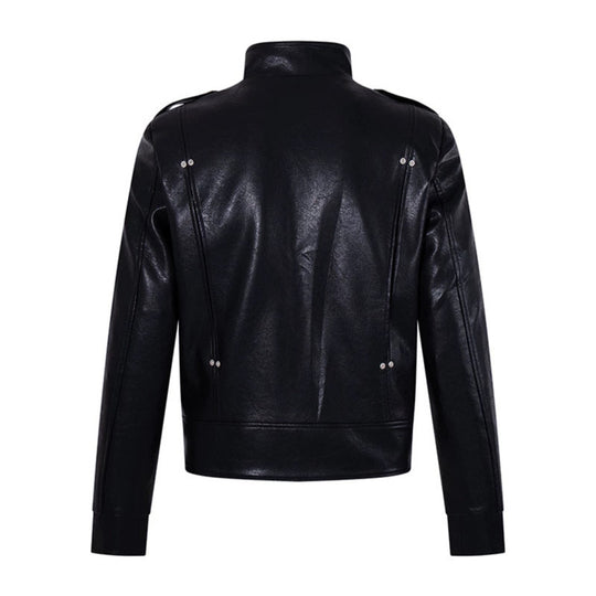 Herren Militärisch inspirierte Kunstlederjacke mit Stehkragen, Zierknopfreihe und Schulterpatten Nord Taschen