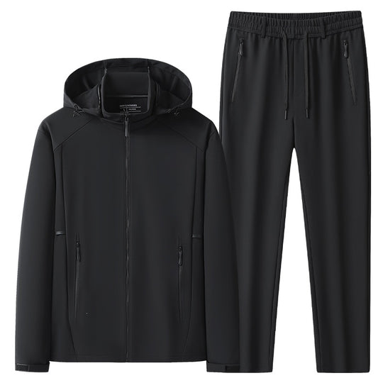 Herren Wetterfester Softshell-Trainingsanzug mit Kapuzen‑Zipjacke, Reißverschluss‑Taschen & konischer Jogginghose Nord Taschen