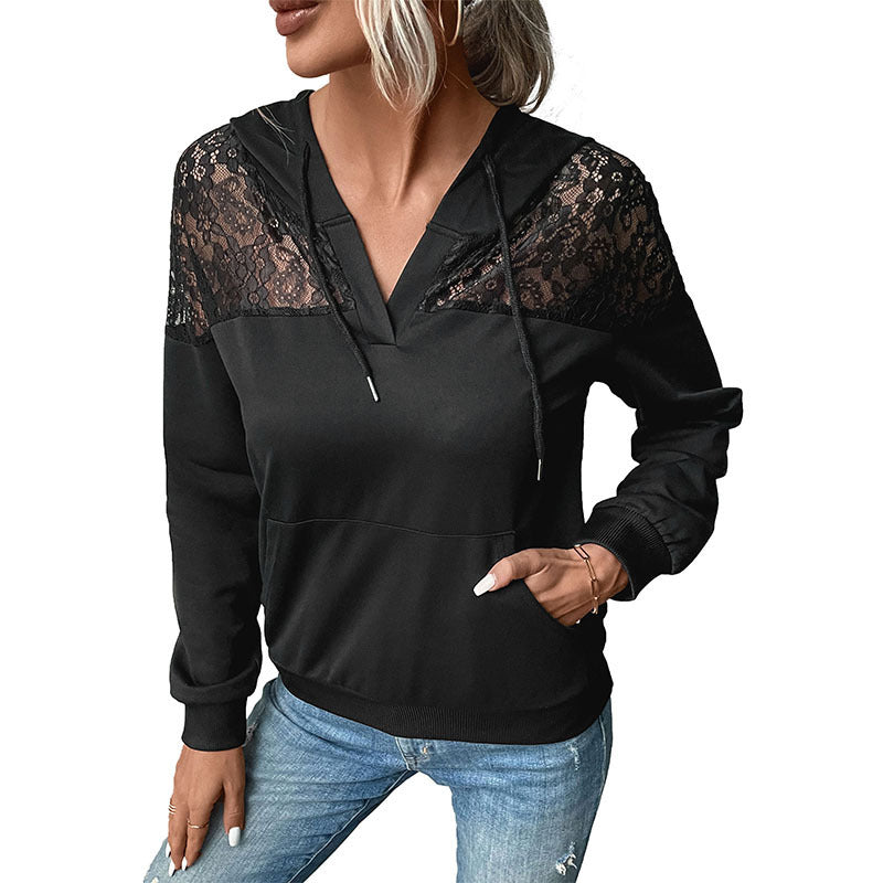 Damen Trendiger Kapuzenpullover mit Spitzenakzenten Nord Taschen